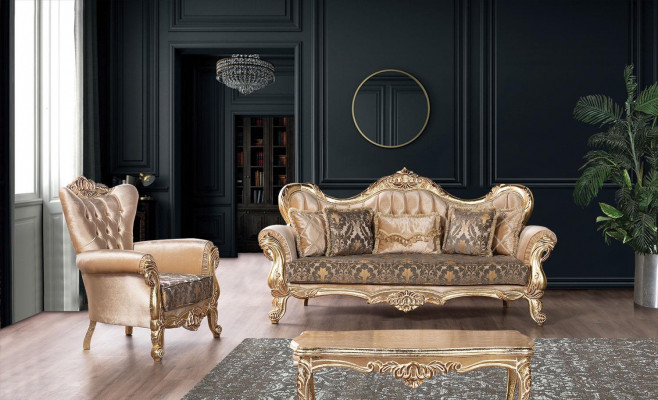 Chesterfield Sofa Garnitur Couch Polster Miwwelen Barock Rokoko Dësch 3tlg