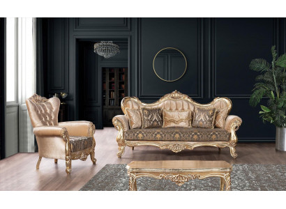 Chesterfield Sofa Garnitur Couch Polster Miwwelen Barock Rokoko Dësch 3tlg