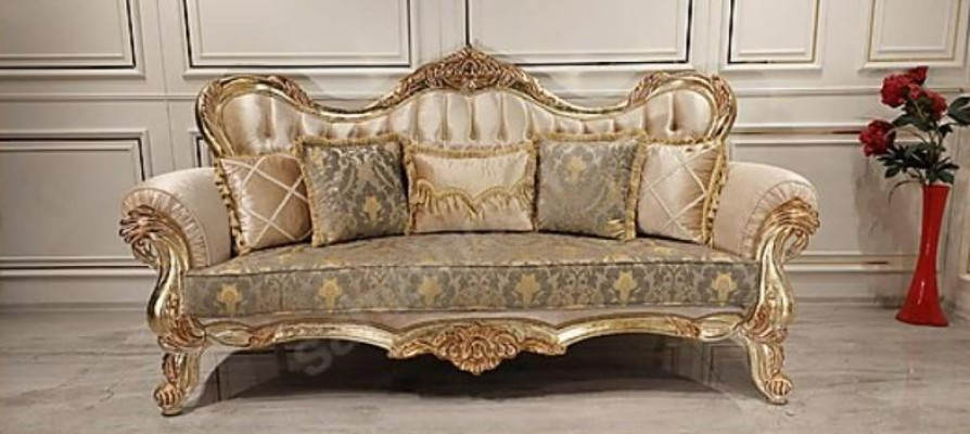Chesterfield Sofa Garnitur Couch Polster Miwwelen Barock Rokoko Dësch 3tlg