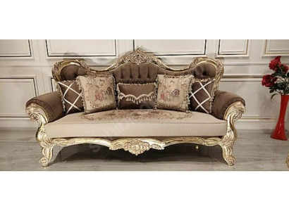 Chesterfield Barock Dräi-Sëtzene Sofa Couchen Stoff Gold Miwwelen