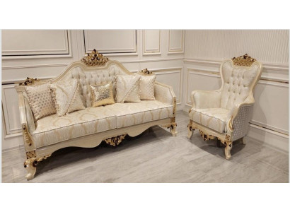 Luxus Canapé Beige Canapé-Situatioun Fotell 3+1 Sëtz Stoff Design Textil