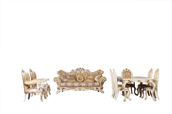 Chesterfield Barock Dräisëtzer Canapé Miwwel Sofa Couchen Stoff Beige