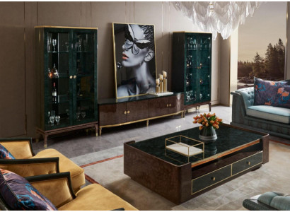 Design Wunnwand Sideboard 2x Vitrinën RTV Lowboard Anrichte 3-deel. Set