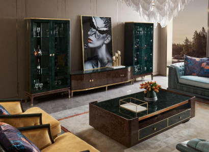 Design Wunnwand Sideboard 2x Vitrinën RTV Lowboard Anrichte 3-deel. Set