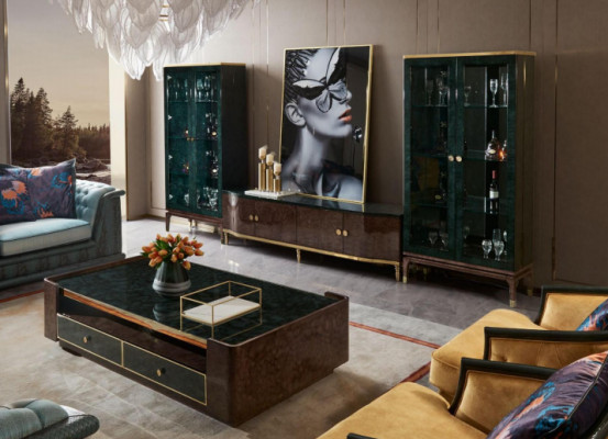 Design Wunnwand Sideboard 2x Vitrinën RTV Lowboard Anrichte 3-deel. Set