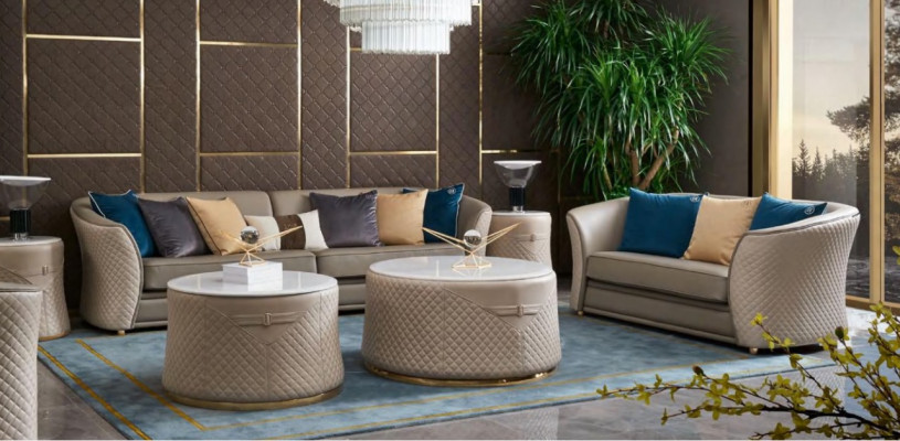 Luxus Miwwelen Sofagarnitur Couch Sofa Polster 421-Sëtzer mat 2x Dëscht 5-Stéck.