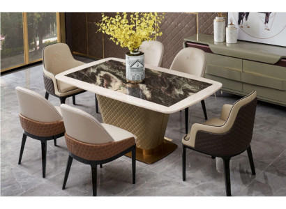 Komplett Iesszëmmer Set Dësch 4x Lēinestull Still Luxus Iessgruppe
