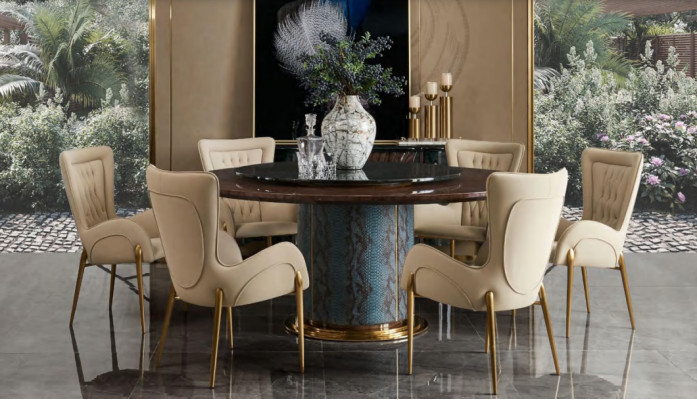 Design Rond Dësch 6x Sessel Still Iess Zëmmer Sëtz Polster Garnitur Ronn