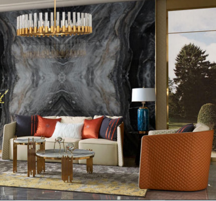 Edelstol Niewendësch Ronn Design Dësch Dëscher Gold Canapé Wunnzëmmer
