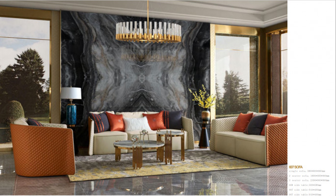 Edelstol Niewendësch Ronn Design Dësch Dëscher Gold Canapé Wunnzëmmer