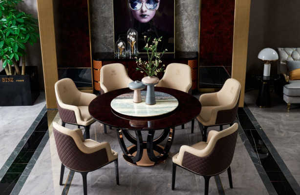 Design ronnt Iesszëmmer Stull Set Metall Dëscher Sëtz 4x Still + Dësch