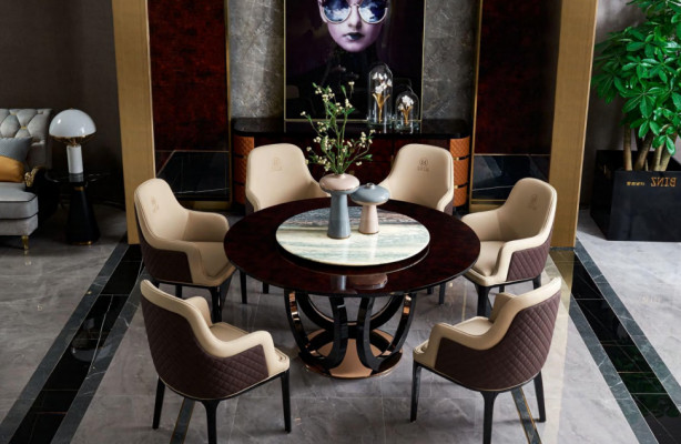 Design ronnt Iesszëmmer Stull Set Metall Dëscher Sëtz 4x Still + Dësch