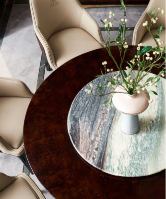 Design ronnt Iesszëmmer Stull Set Metall Dëscher Sëtz 4x Still + Dësch