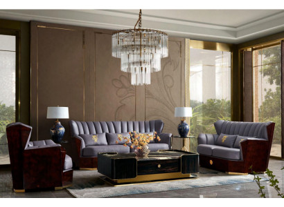 Komplett Set Sofagarnitur 321 Sëtzer Dësch Designer Modern Ledersofa