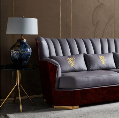 Komplett Set Sofagarnitur 321 Sëtzer Dësch Designer Modern Ledersofa