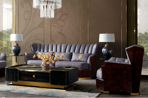 Komplett Set Sofagarnitur 321 Sëtzer Dësch Designer Modern Ledersofa