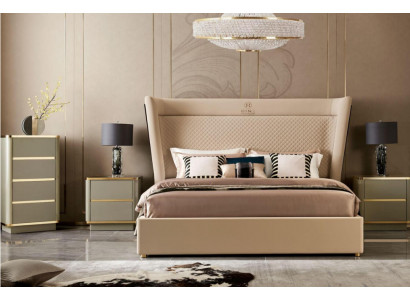 Designer-Schlofzëmmer-Bett 2x Nuetsdëscher Kommode 4-Deeler Set Nei