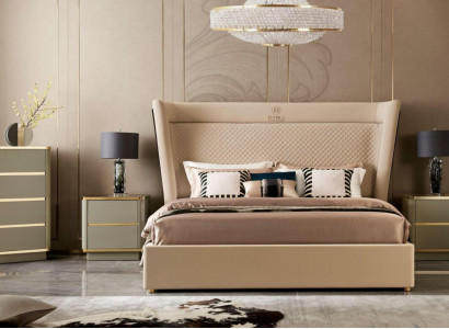 Schlofzëmmer Hotel Better Duebel Bett Design Holz Stoff Better 180x200cm