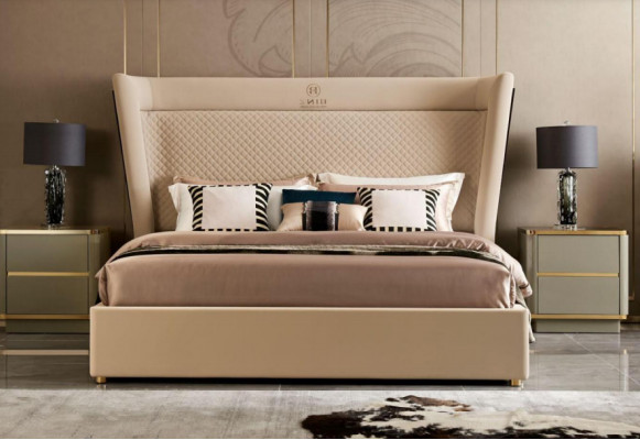 Schlofzëmmer Hotel Better Duebel Bett Design Holz Stoff Better 180x200cm