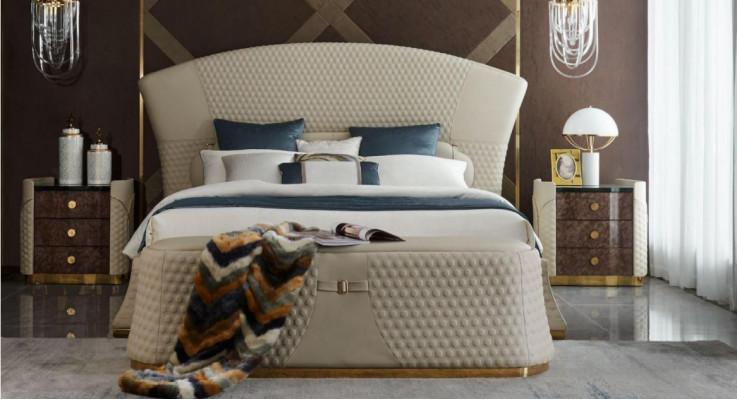 Schlofzëmmer Bett Hocker 2x Nuetsdësch Komplet Setzer Lieder Miwwelen