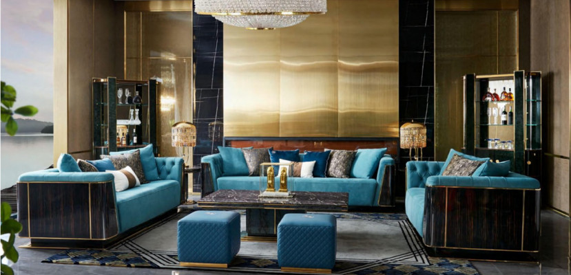 Luxus Wunnzëmmer Miwwelen Samtet Sofa Couch Set Couchtisch Designer