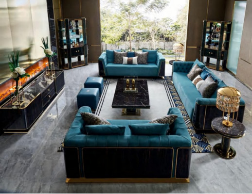 Luxus Wunnzëmmer Miwwelen Samtet Sofa Couch Set Couchtisch Designer