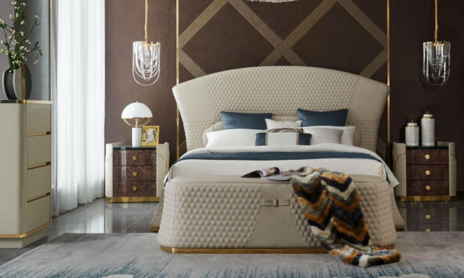 Bett Lieder Schlofzëmmer Miwwelen Luxus Modern Better 3-Stéck Set Boxspring.