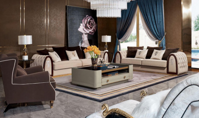 Design Luxus Sofa Sëtz Polster Couch XXL Grouss 4+3 Sëtzer Garniture Chesterfield