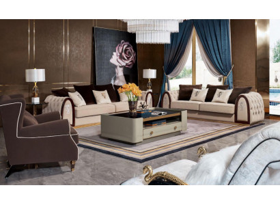 Design Luxus Sofa Sëtz Polster Couch XXL Grouss 4+3 Sëtzer Garniture Chesterfield