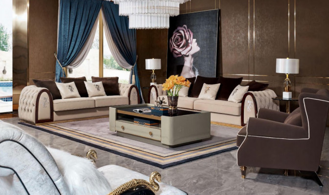 Design Luxus Sofa Sëtz Polster Couch XXL Grouss 4+3 Sëtzer Garniture Chesterfield