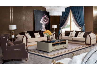 Sofa Chesterfield Beige Stillen Textil Stoff Couchen Luxus Miwwelen 4-Sëtz 295cm