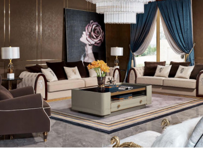 Sofa Chesterfield Beige Stillen Textil Stoff Couchen Luxus Miwwelen 4-Sëtz 295cm