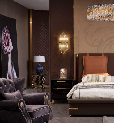 Luxus Schlofzëmmer Miwwelen 3-Deel Komplett Set Bett 2x Nuetsdësch Modernt