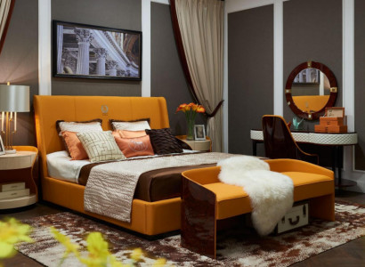 Schlofkummer 7-Teile Set Luxus Miwwelen Bett Hocker Spigel Nuetsschaf Bettgestell