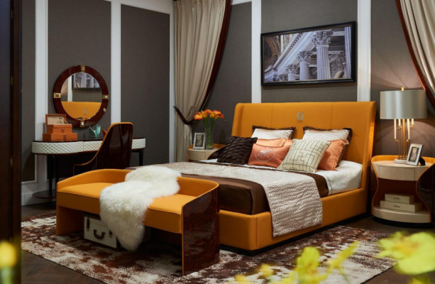 Schlofkummer 7-Teile Set Luxus Miwwelen Bett Hocker Spigel Nuetsschaf Bettgestell