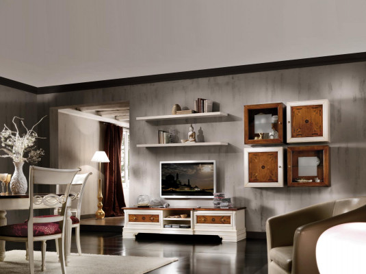 Wunnwand Wunnzëmmer Set Vitrine Schaf Regal Set Wunnwänn Regal Fernsehwand