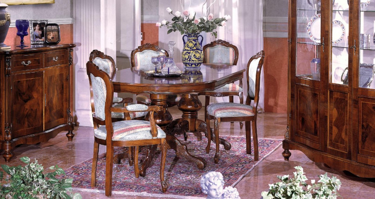 Set Ess Grupp Holz Kommode Komplett Iessdësch Stullen Iesszëmmer Miwwelen Italien