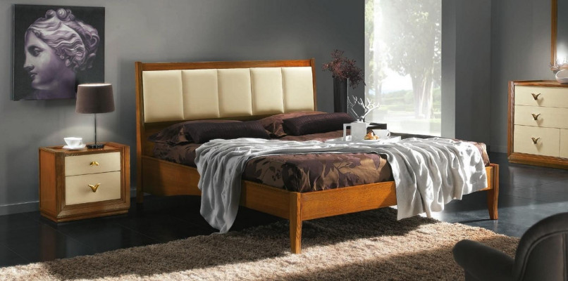 Luxus Set 3-deel. Schlofzëmmer Bett Nuetsdësch Bedden Duebel Holz Bettgestell Neit