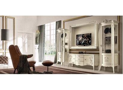 Set 4-Deeler Wunnzëmmer RTV Vitrin TV Sideboard Schaf Dësch Wunnzëmmer Holzmiwwelen
