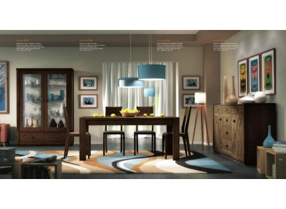 Iess Grupp Set 7-Stéck. Iesszëmmer Iessdësch Stull Kommode Vitrine Dësch Dëscher Holz