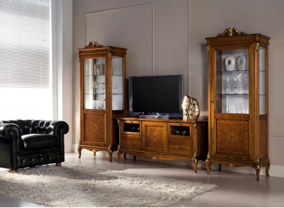Wunnzëmmer 2x Vitrinn Wunnzëmmer Schief Design Fernseher Modern Vitrinn Set 3 Stéck