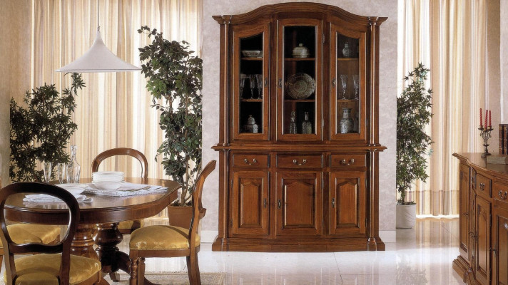Massivholz Vitrin Wunnzëmmer Miwwel Kommode Massivt Holz Vitrinen Glas Schaf