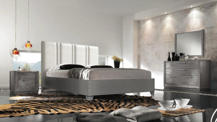 Luxus Set Schlofzëmmer Bett Nuetsdësch Kommode Spigel Grupp Garnitur Nei 5 Stéck.