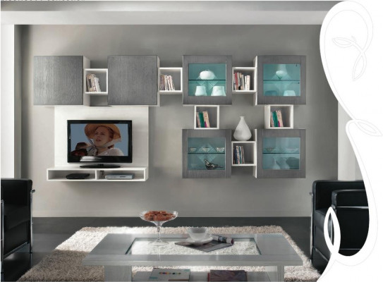 Wandwand RTV Wandkabinett Regal Wunnzëmmer TV Holz Schief Vitrin Wand Regaler
