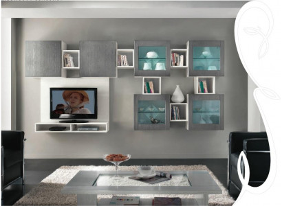 Wandwand RTV Wandkabinett Regal Wunnzëmmer TV Holz Schief Vitrin Wand Regaler
