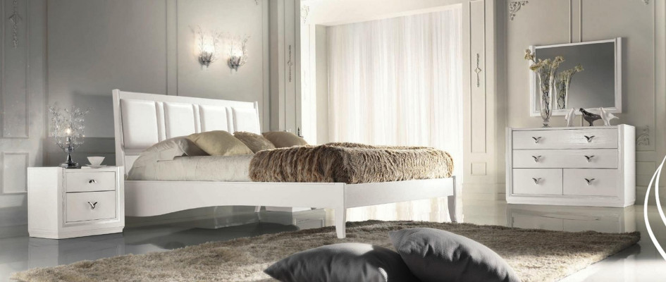 Schlofzëmmer Bett Nächstkëscht Kommode Spigel Garnitur Grupp Holz Luxus Set 5tlg
