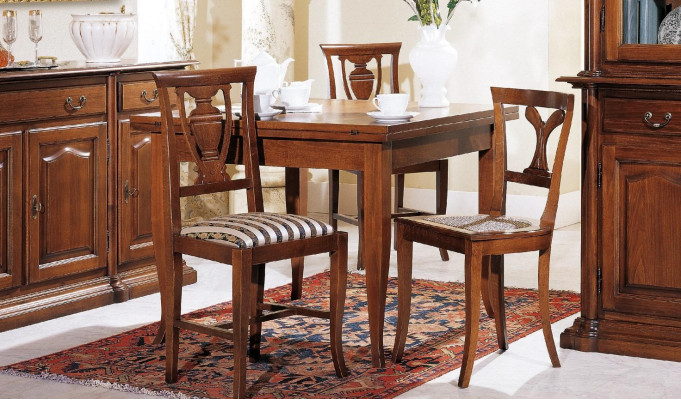 Design Iesszëmmer Set Garnitur 6tlg Holz Miwwelen 4x Stull Dësch Vitrin Grupp Nei