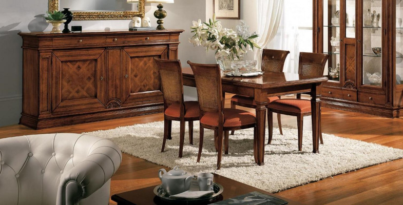 Iesszëmmer Iessdësch Still Kommode Vitrinn Grupp Garnitur Holz Braun 7 tlg. Set