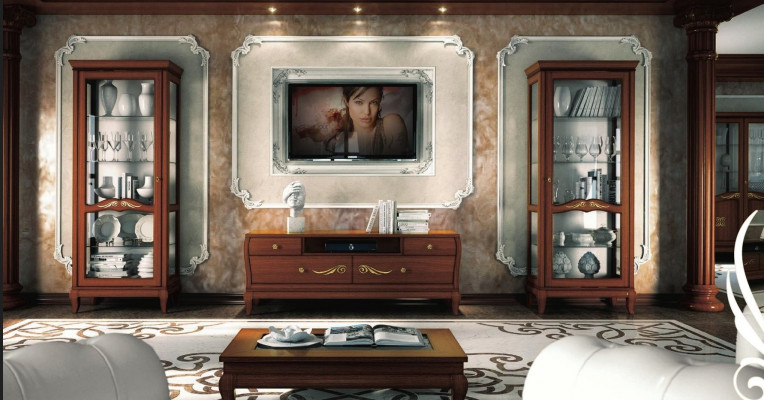 rtv Set 3-tëg. Wunnzëmmer Vitrinn TV Modern Holz Miwwelen Schaf Stil Neie Grupp