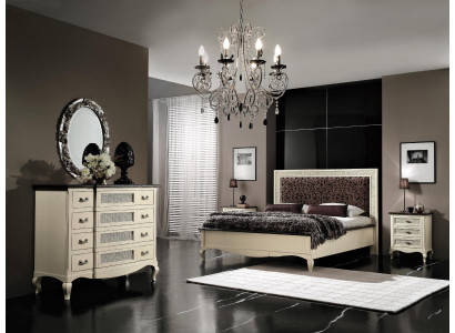 Luxus Schlofzëmmer Set 4tlg. Bett 2 Nuetsdëscher Kommode Massivholz Miwwelen Italien